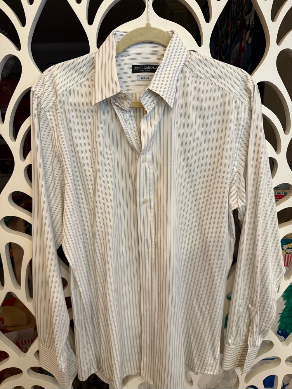 Dolce & Gabbana White Shirt with Light Gray Pinstripes